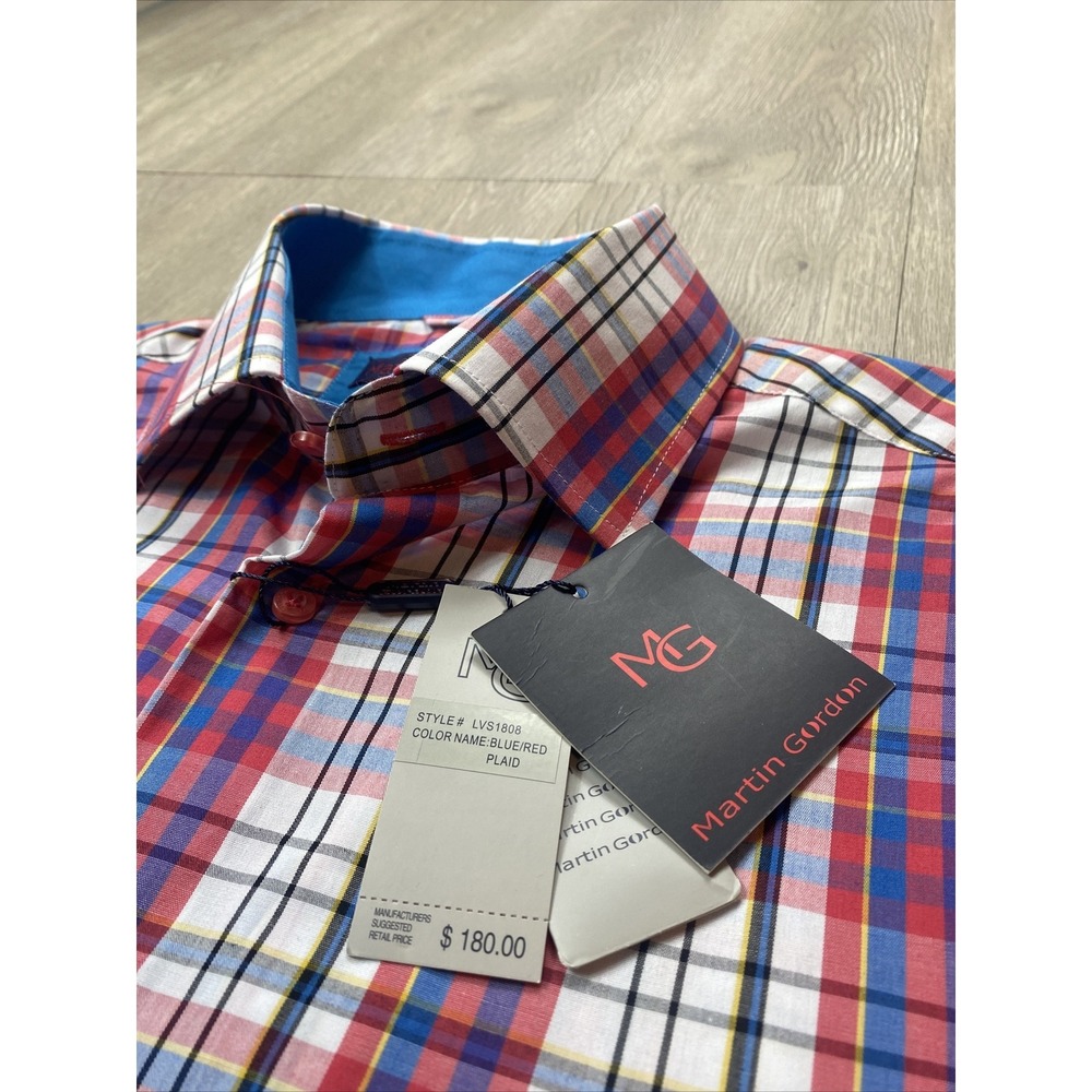 Martin Gordon Designer Dress Shirt Men's 2X XXL Plaid Button Down New